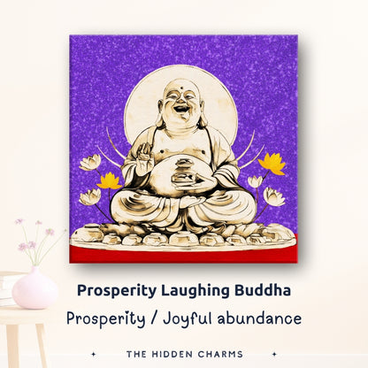 spiritual meaning of Laughing Buddha wealth canvas art for prosperity and money attraction