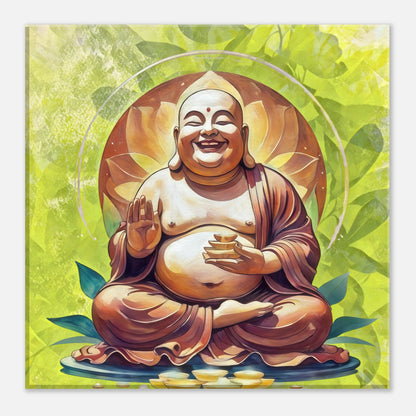 Laughing Buddha canvas art for mindful wellness decor, perfect feng shui wellness art for home.