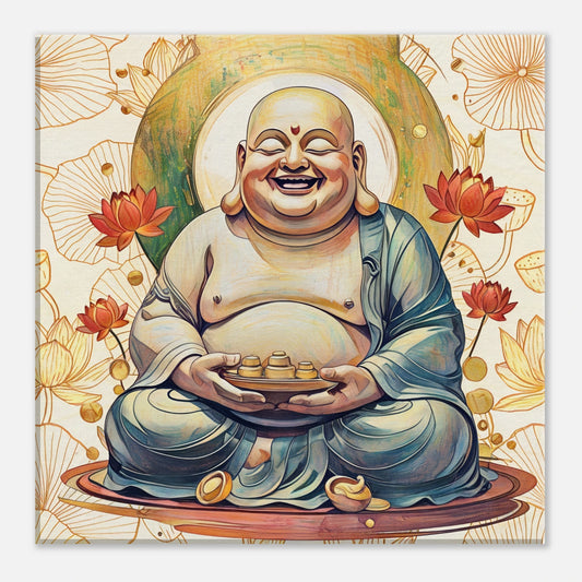 Laughing Buddha wealth art canvas for abundance, prosperity, and feng shui wealth Buddha at home.
