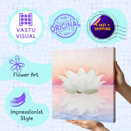 features of white lotus canvas art with authentic quality for meditation decor and purity paintings.
