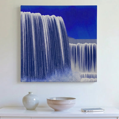 Motivational wall art blue waterfall canvas printed in Australia, bold cascading water on square canvas, ready to hang by RoomFruit