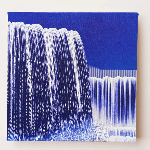 POUR Waterfall, blue and white nature canvas wall art, front view