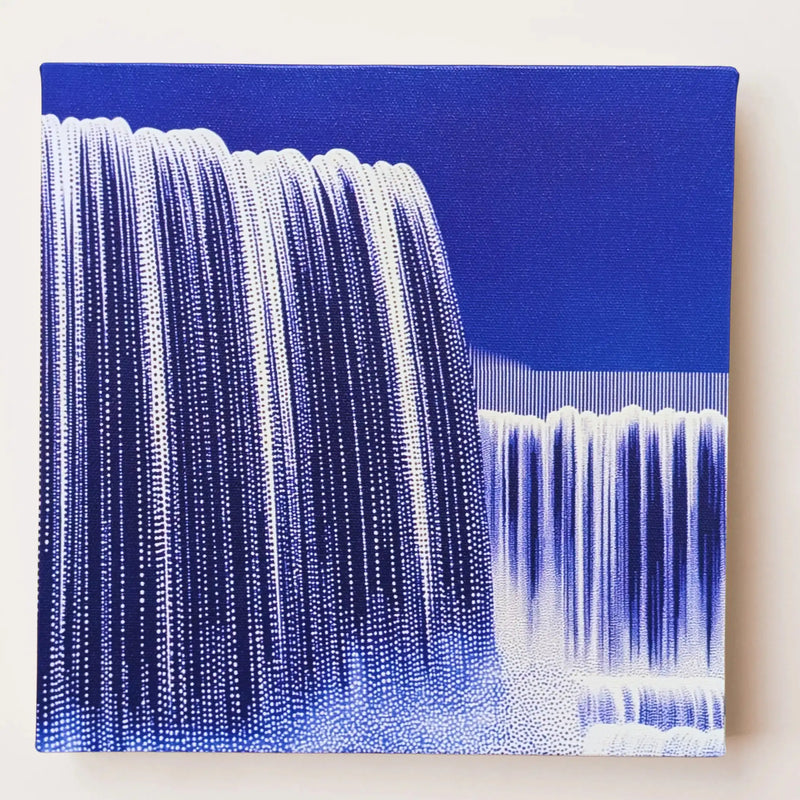 POUR Waterfall, blue and white nature canvas wall art, front view