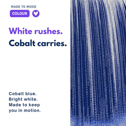 Neuro art colour close-up: cobalt blue and bright white on POUR Waterfall canvas wall art