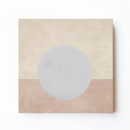 Neutral wall art print full moon by RoomFruit, pale silver moon on blush and cream square printed canvas, Australian made