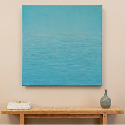 Peaceful wall art blue ocean canvas printed in Australia, calm aqua water surface on square canvas, ready to hang by RoomFruit