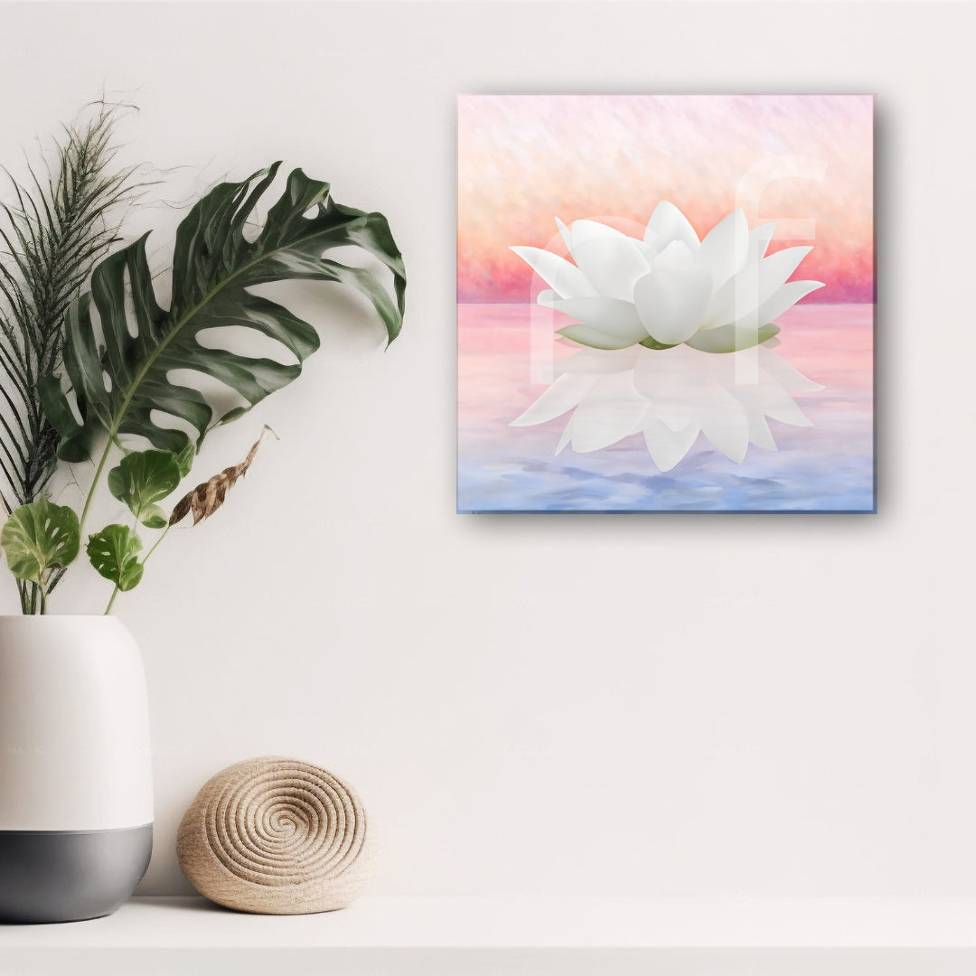 White lotus canvas charm Spiritual flower paintings in modern room with zen wall decor 