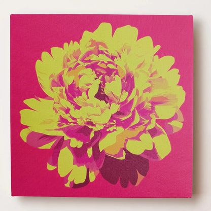 ALIVE Peony, pink and gold floral canvas wall art, front view