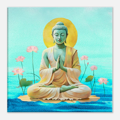 Pranam Buddha art canvas in meditation pose for spiritual wellness art and vastu Buddha art.