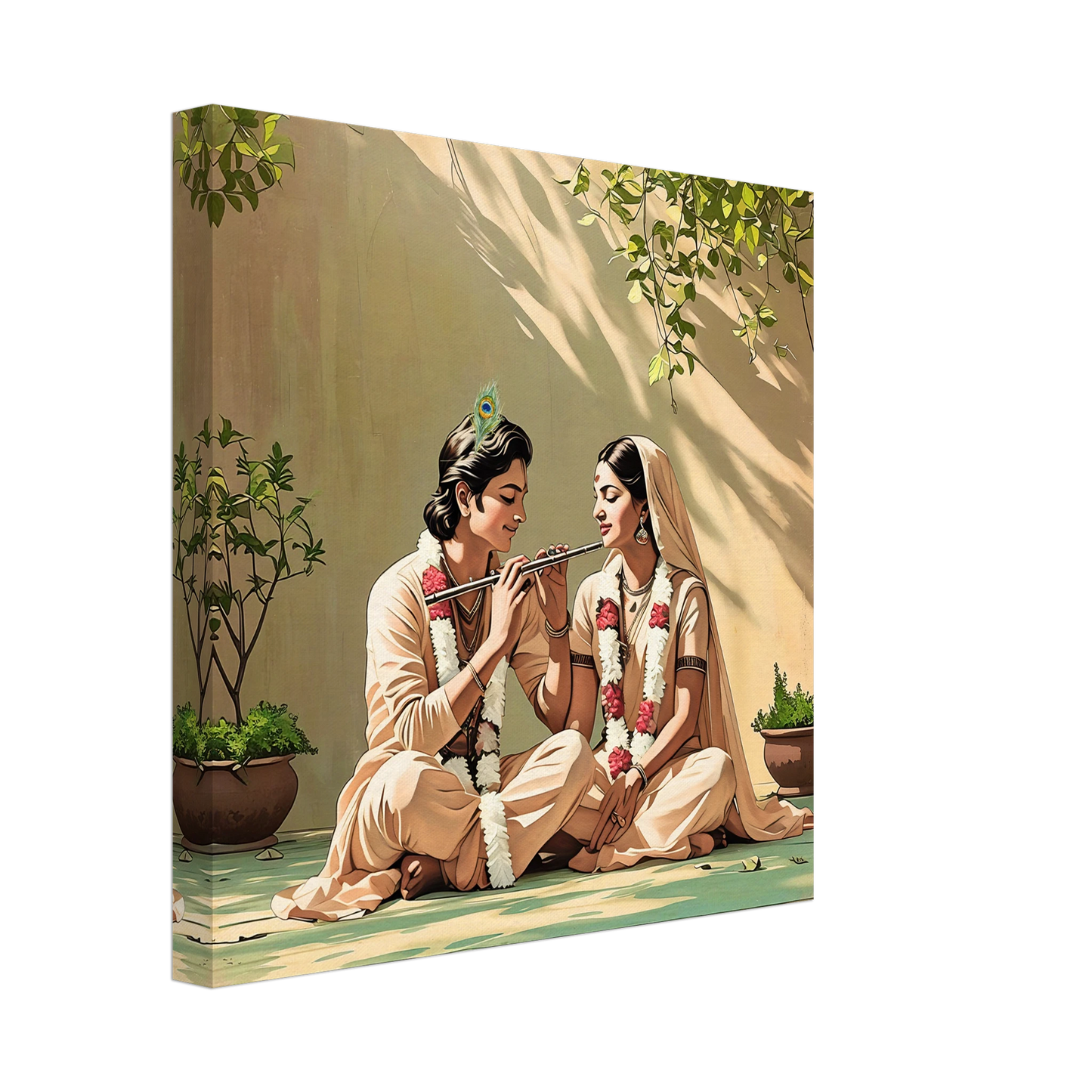 Close-up of Krishna wall art variant showcasing Radha Krishna in verandah and artistic details.