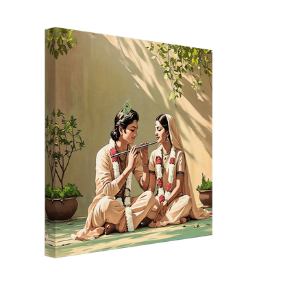 Close-up of Krishna wall art variant showcasing Radha Krishna in verandah and artistic details.