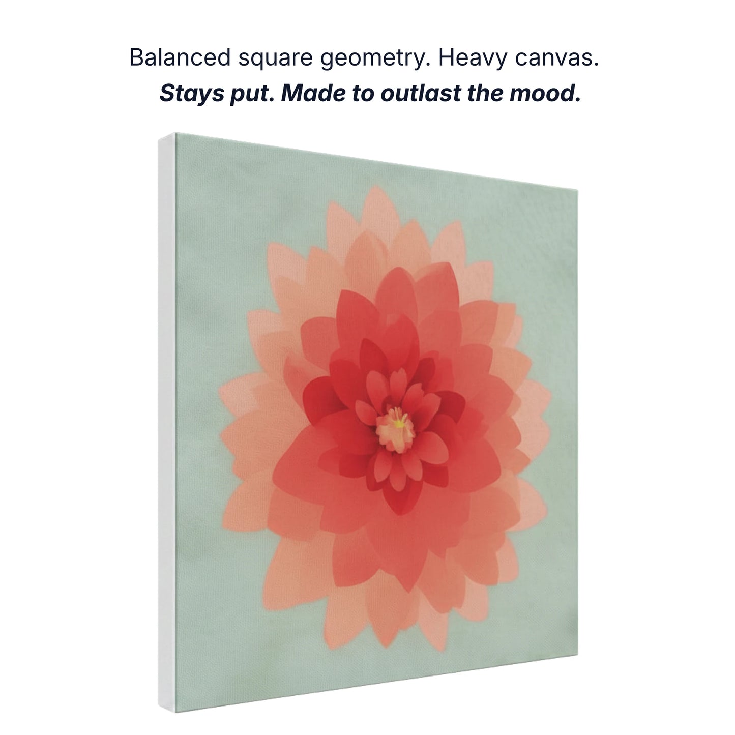 Ready to hang canvas wall art showing balanced square geometry, heavy canvas construction, gallery quality
