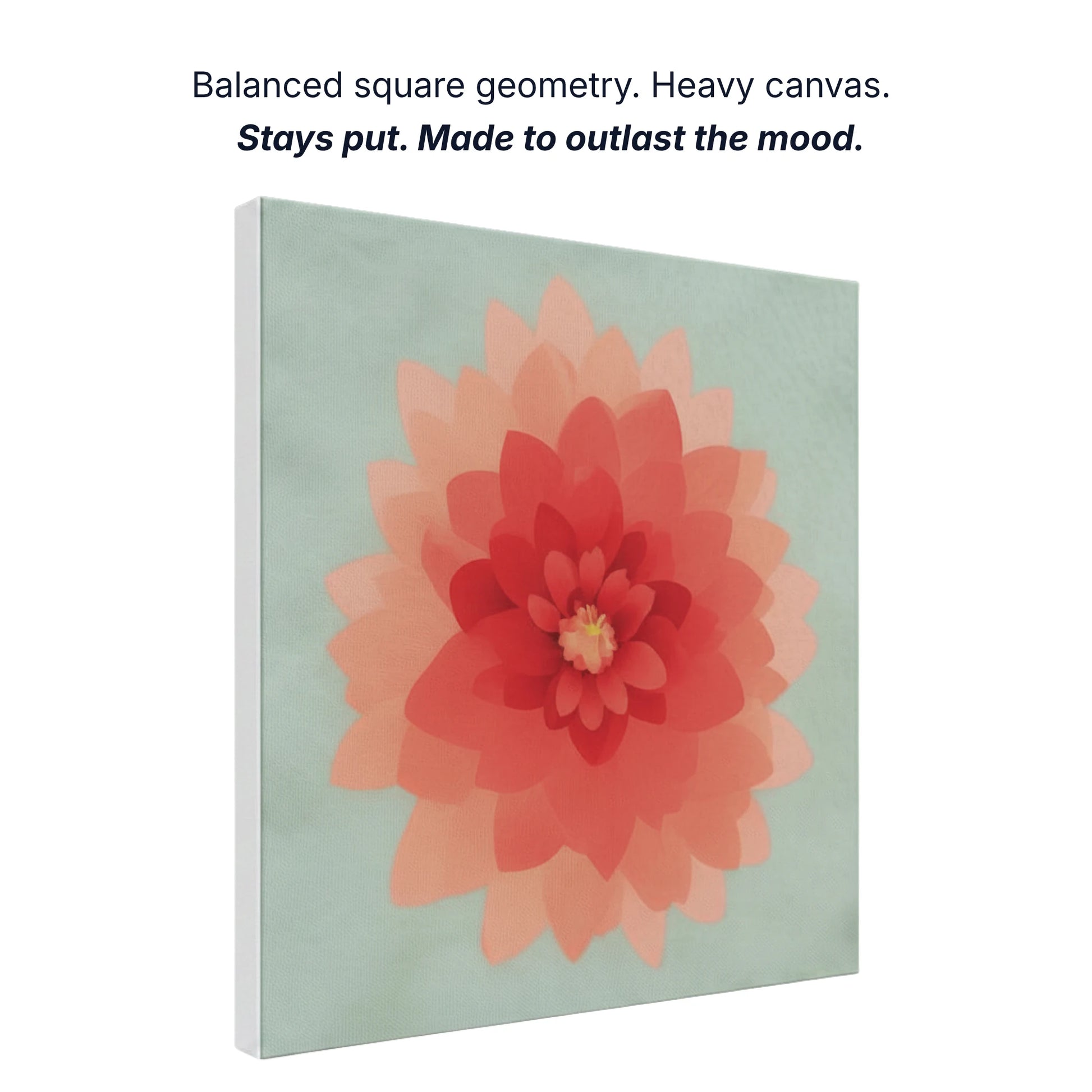 Ready to hang canvas wall art showing balanced square geometry, heavy canvas construction, gallery quality