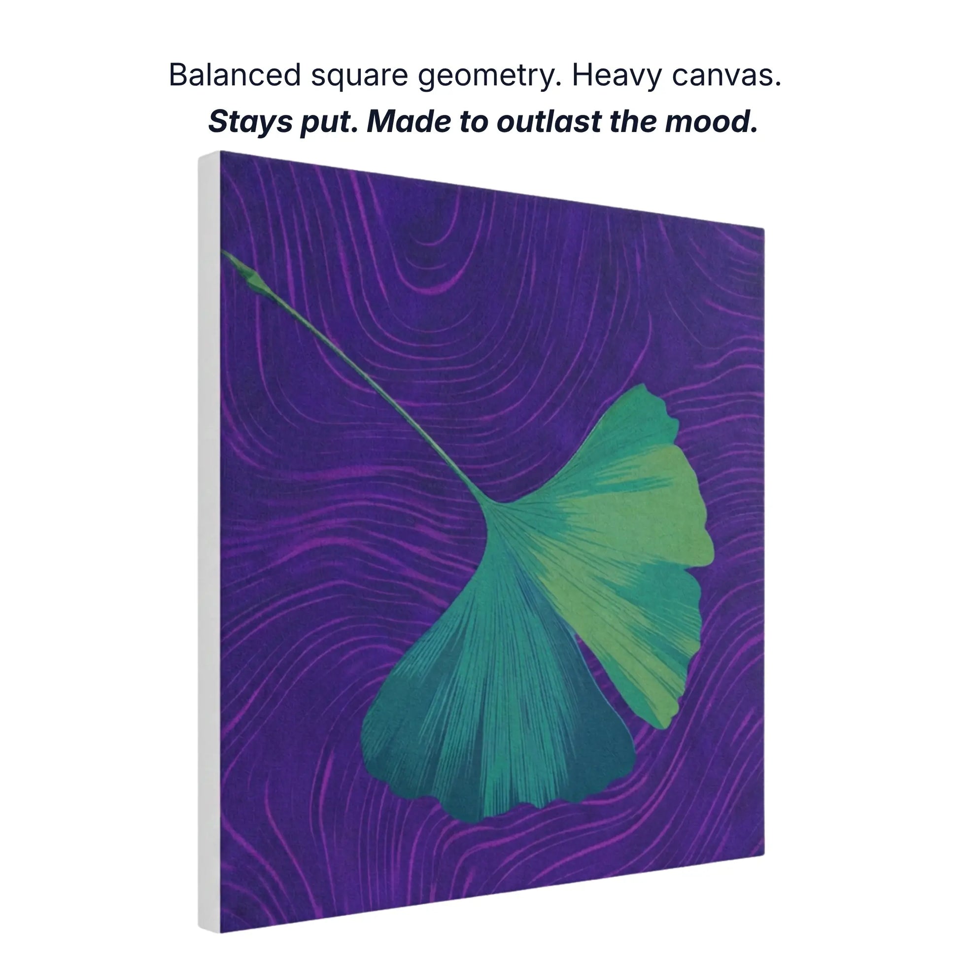 Ready to hang canvas wall art showing balanced square geometry, heavy canvas construction, gallery quality