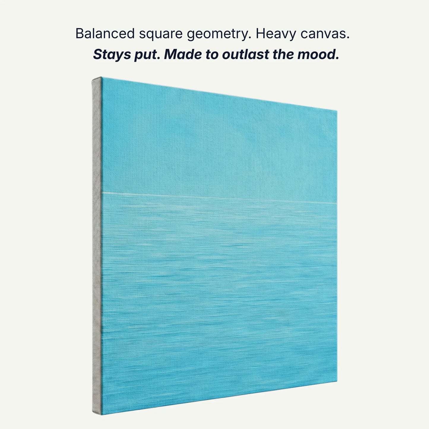 Ready to hang canvas wall art showing balanced square geometry, heavy canvas construction, gallery quality
