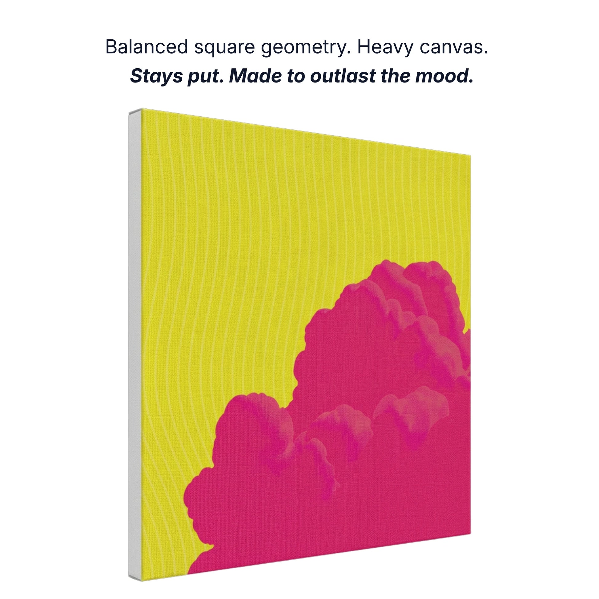Ready to hang canvas wall art showing balanced square geometry, heavy canvas construction, gallery quality