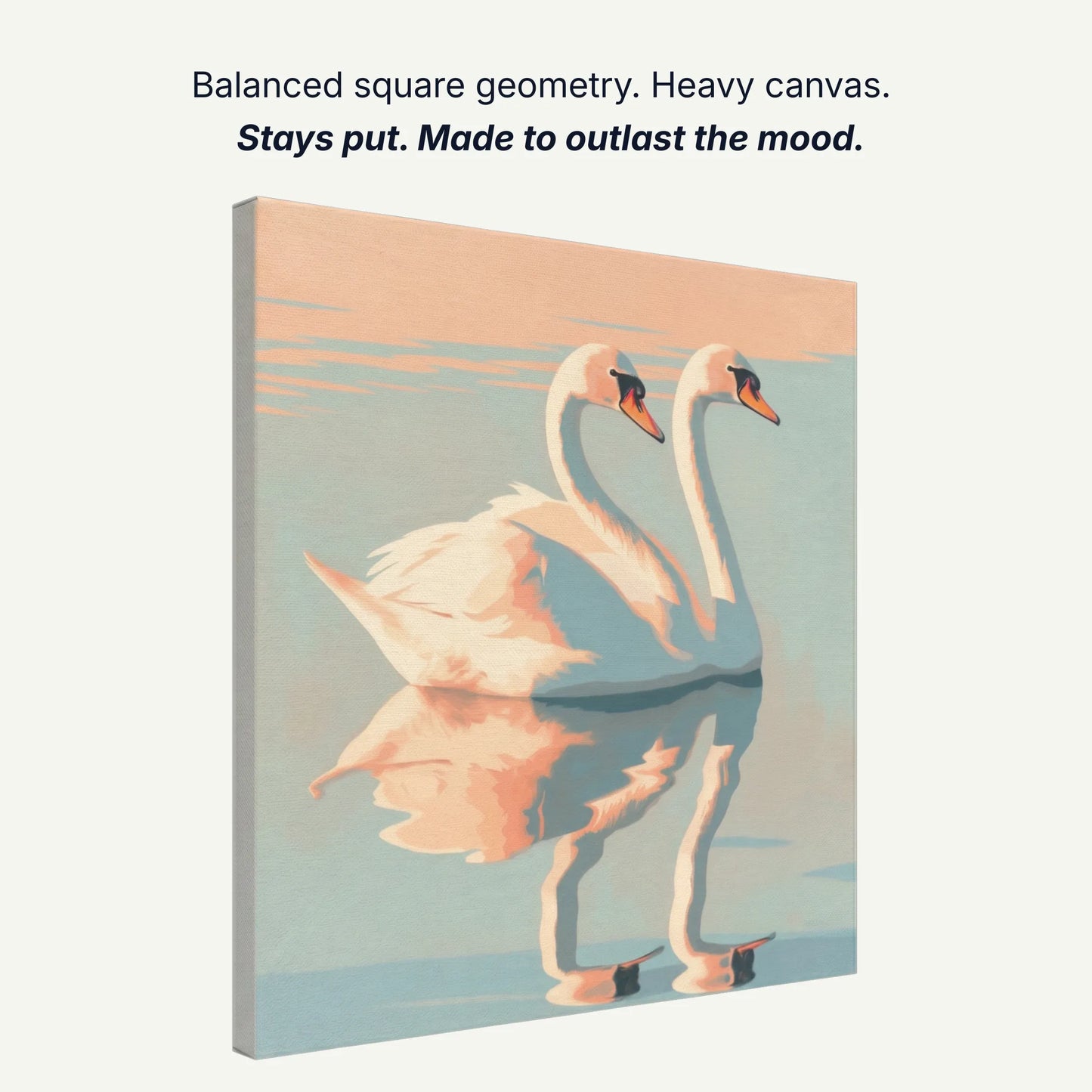 Ready to hang canvas wall art showing balanced square geometry, heavy canvas construction, gallery quality