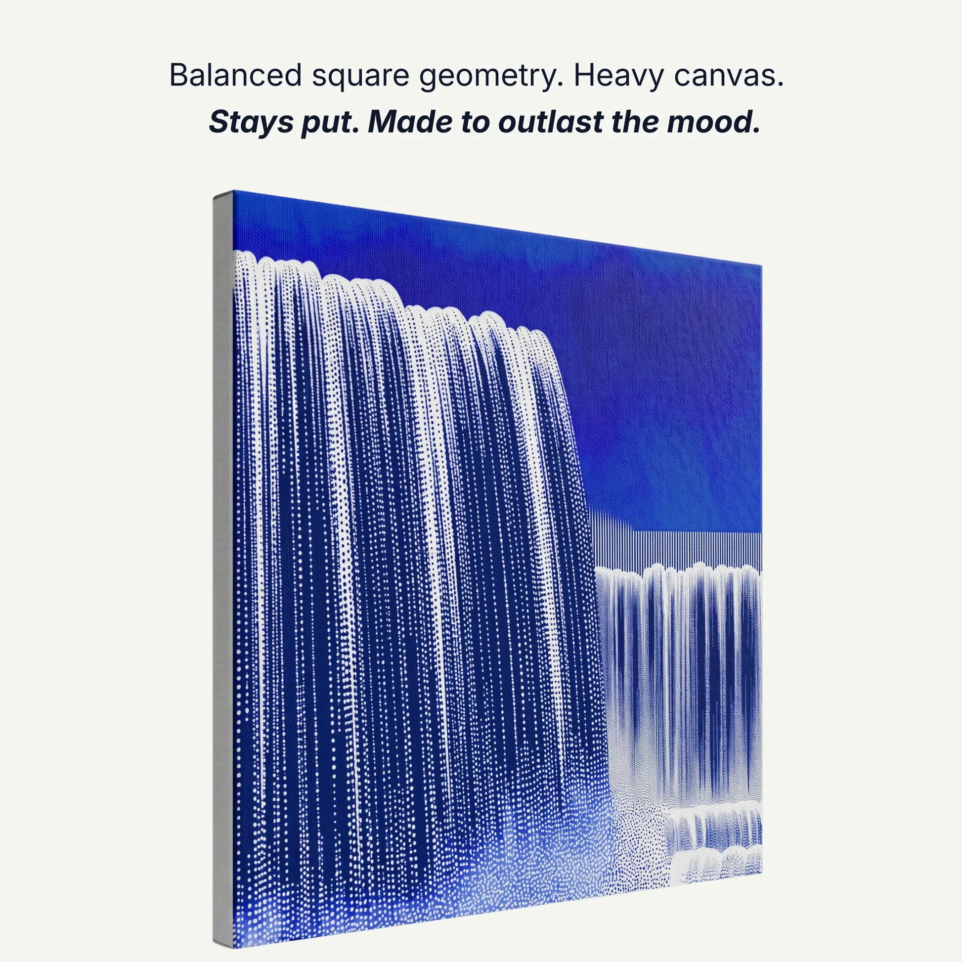 Ready to hang canvas wall art showing balanced square geometry, heavy canvas construction, gallery quality