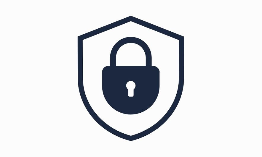 Shield icon with a lock symbol on a white background