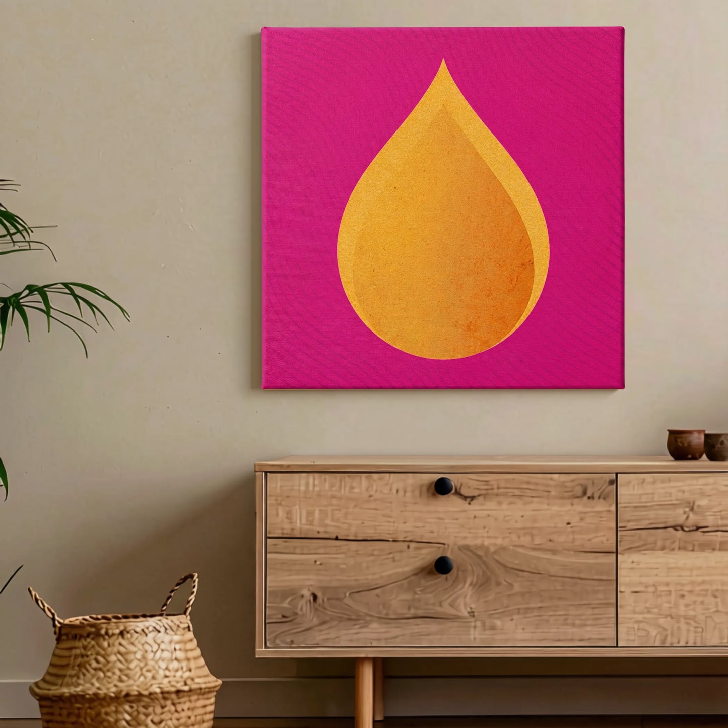 Self care wall art fire canvas in entryway with warm timber flooring and natural light