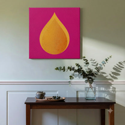 Self care wall art for living room, fire drop canvas with grey sideboard and warm natural light