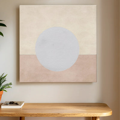 Self love wall art full moon canvas printed in Australia, pale silver moon on blush and cream square canvas, ready to hang by RoomFruit