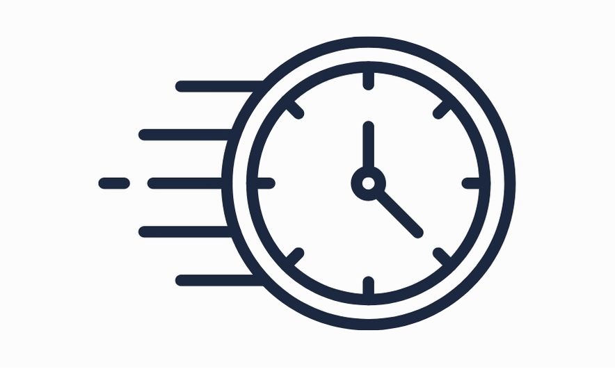 Icon of a clock with speed lines around it on a white background