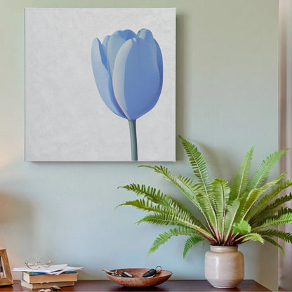 Slow living wall art tulip canvas in hallway with warm grey wall and dried pampas