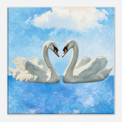 Swan pair canvas art depicting love and unity, perfect for romantic wall art.