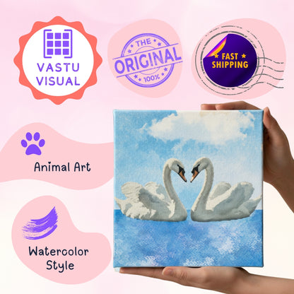 features swan pair canvas art with authentic quality for feng shui love decor.
