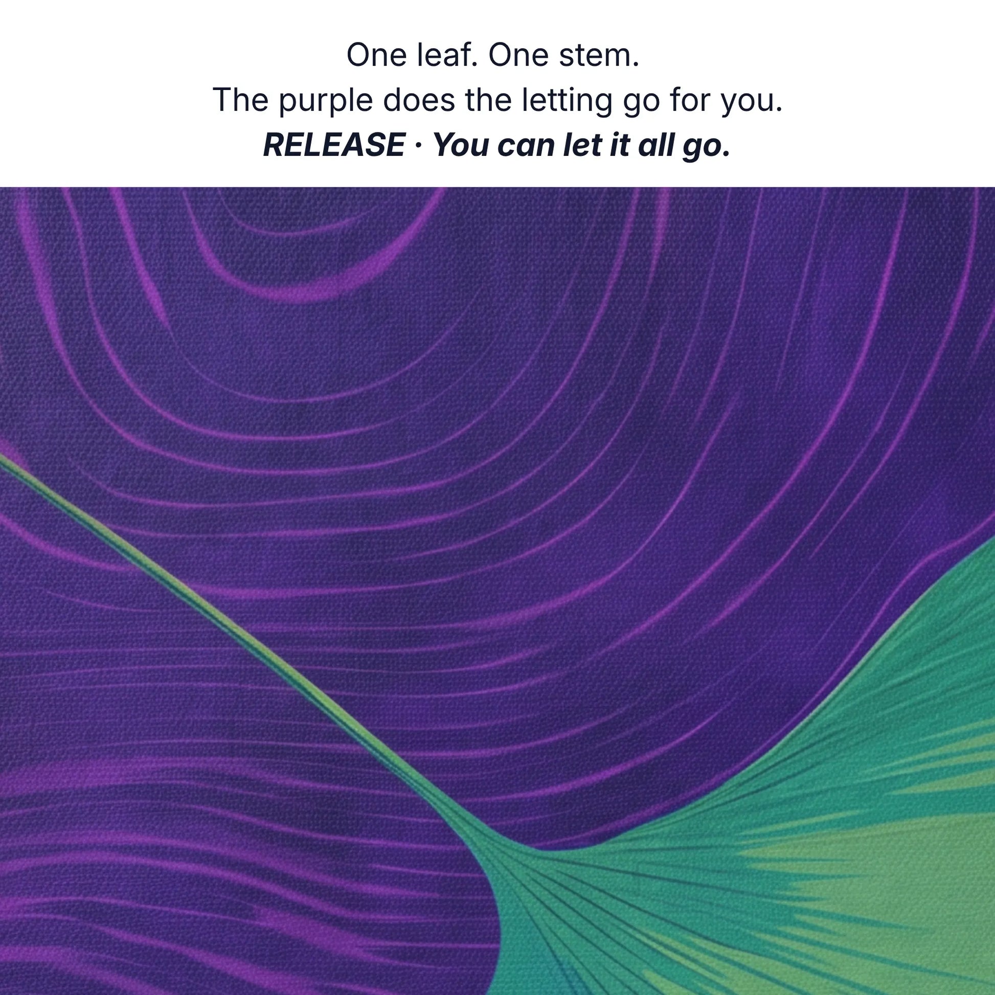 Wall art for relaxation, one leaf one stem, the purple does the letting go for you, ginkgo canvas detail by RoomFruit