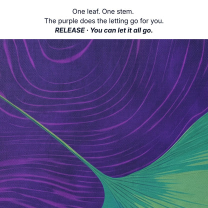 Wall art for relaxation, one leaf one stem, the purple does the letting go for you, ginkgo canvas detail by RoomFruit