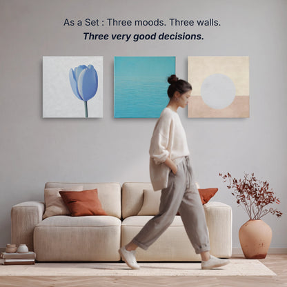 Wall art set of three canvas prints, tulip water and moon, three moods three walls, relaxing wall art collection by RoomFruit