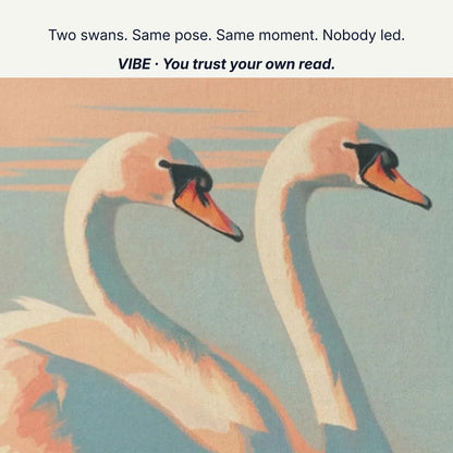 Wall art that feels right, two swans same pose same moment nobody led, swan canvas detail by RoomFruit