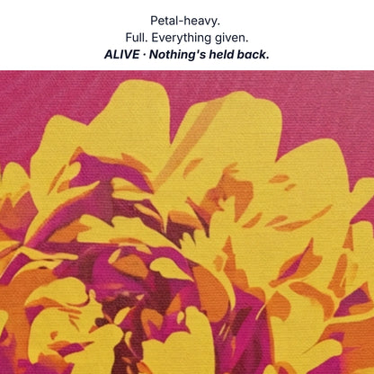 Wall art that gives everything, petal-heavy full everything given, peony canvas detail by RoomFruit