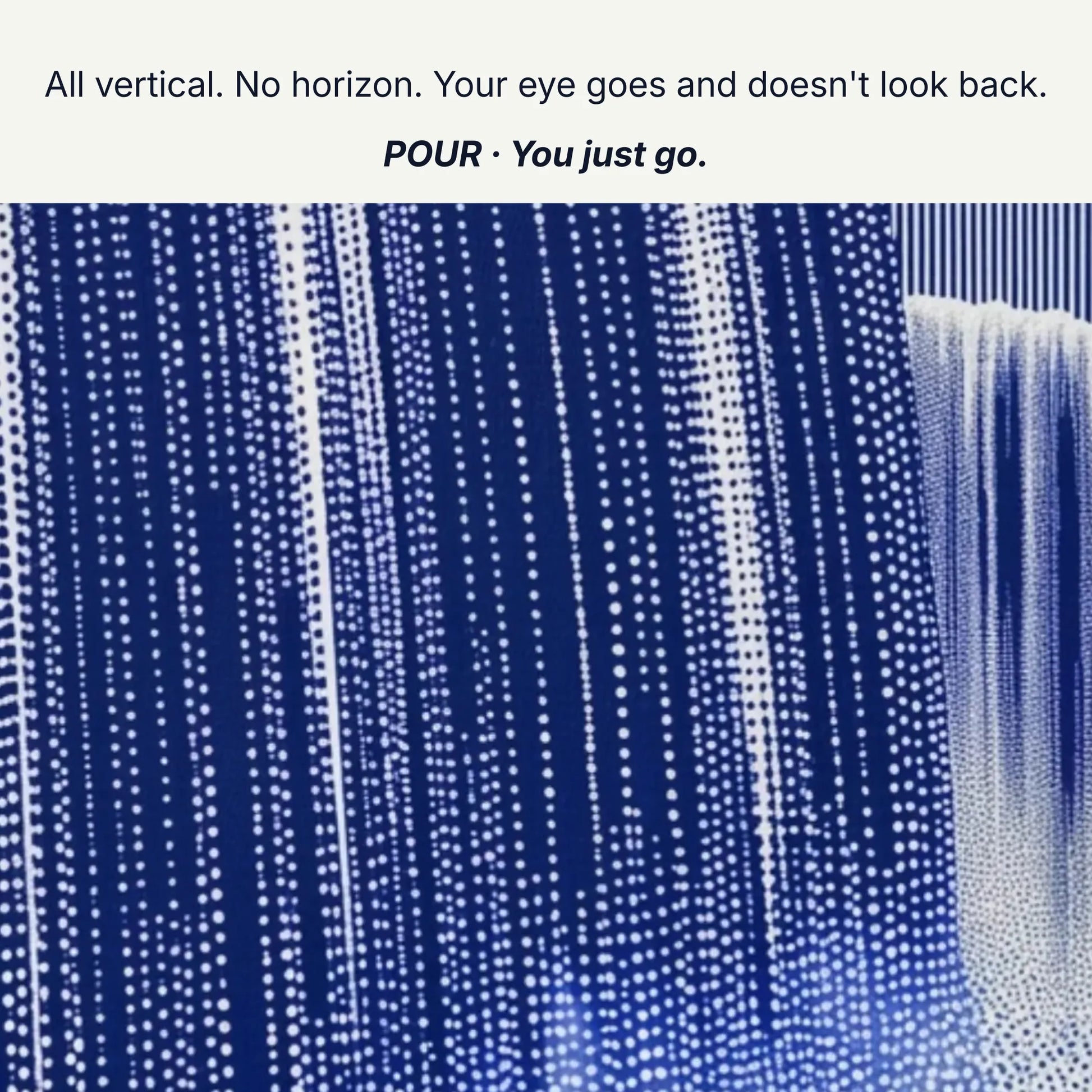 Wall art that gives you energy, all vertical no horizon, your eye goes and doesn't look back, waterfall canvas detail by RoomFruit
