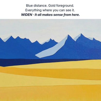Wall art that makes a room feel bigger, sky mountain plain three strips, a hundred kilometres in one look, mountain canvas detail by RoomFruit