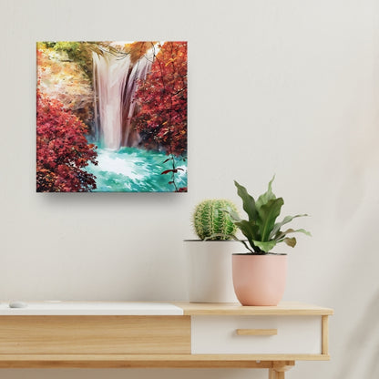 Peaceful waterfall painting as wall art enhances tranquil nature decor and stress relief artwork.